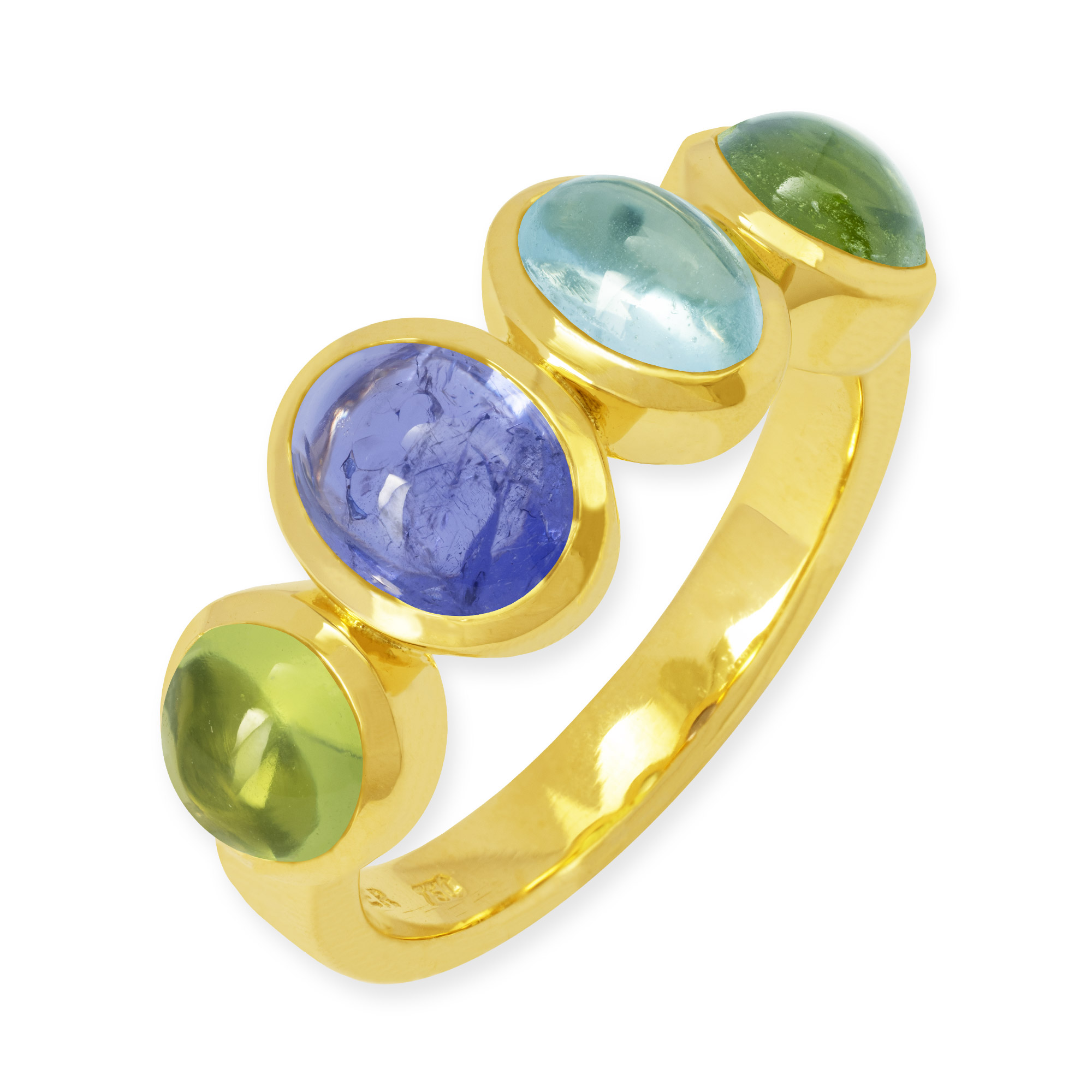Ring mit Peridot Aquamarin und Tansanit aus Gelbgold