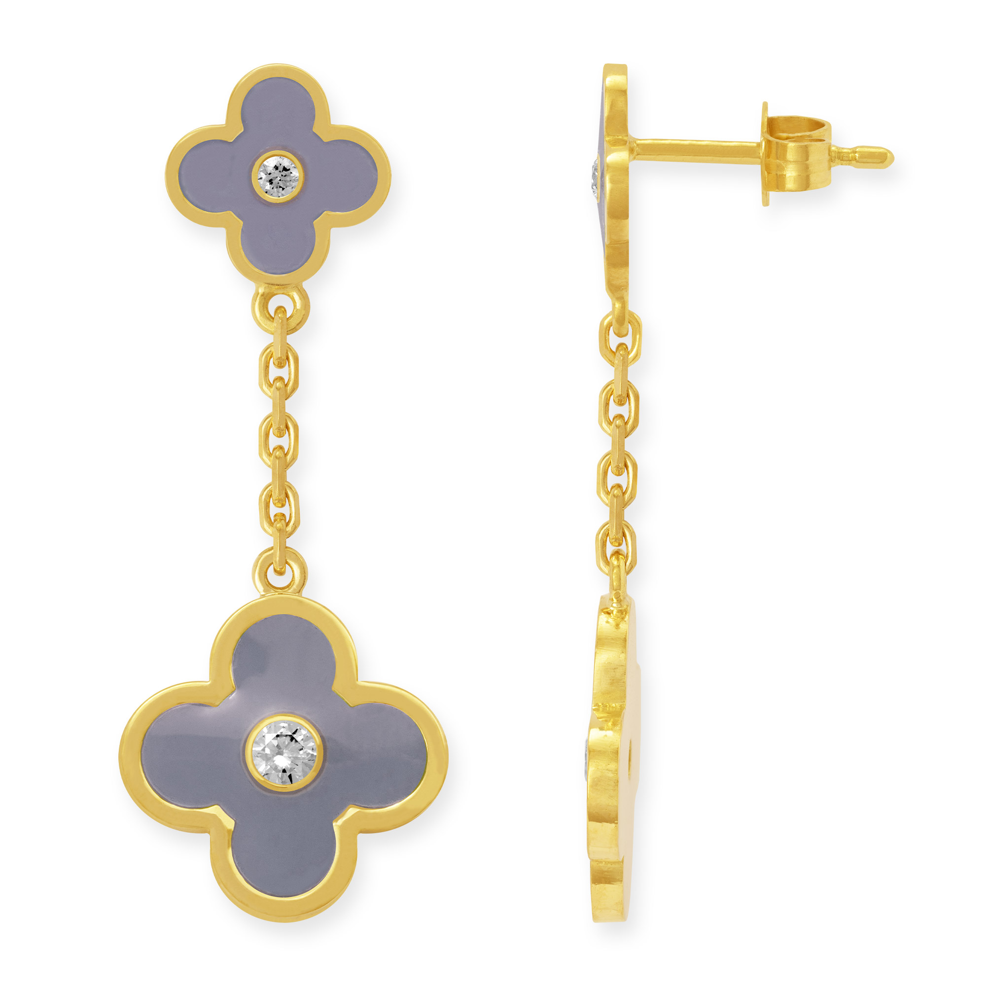 Ohrstecker hängend mit zwei Taupen Blumen
