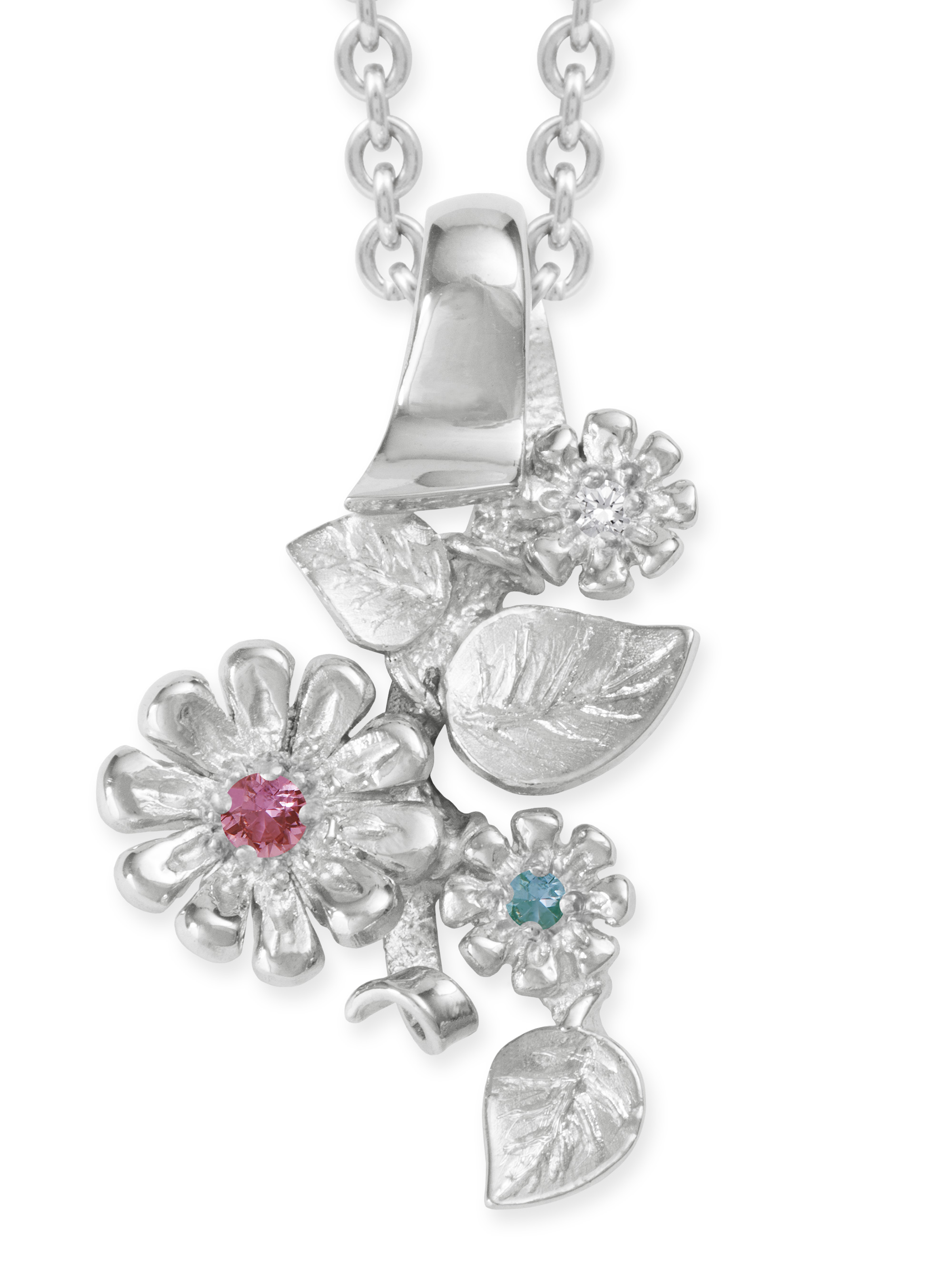 LESER Bluetentraum-Blumen-Anhänger 750 Weißgold mit Saphir, Turmalin und Brillant LESER Bluetentraum-Blumen-Anhänger 750 Weißgold mit Saphir, Turmalin und Brillant