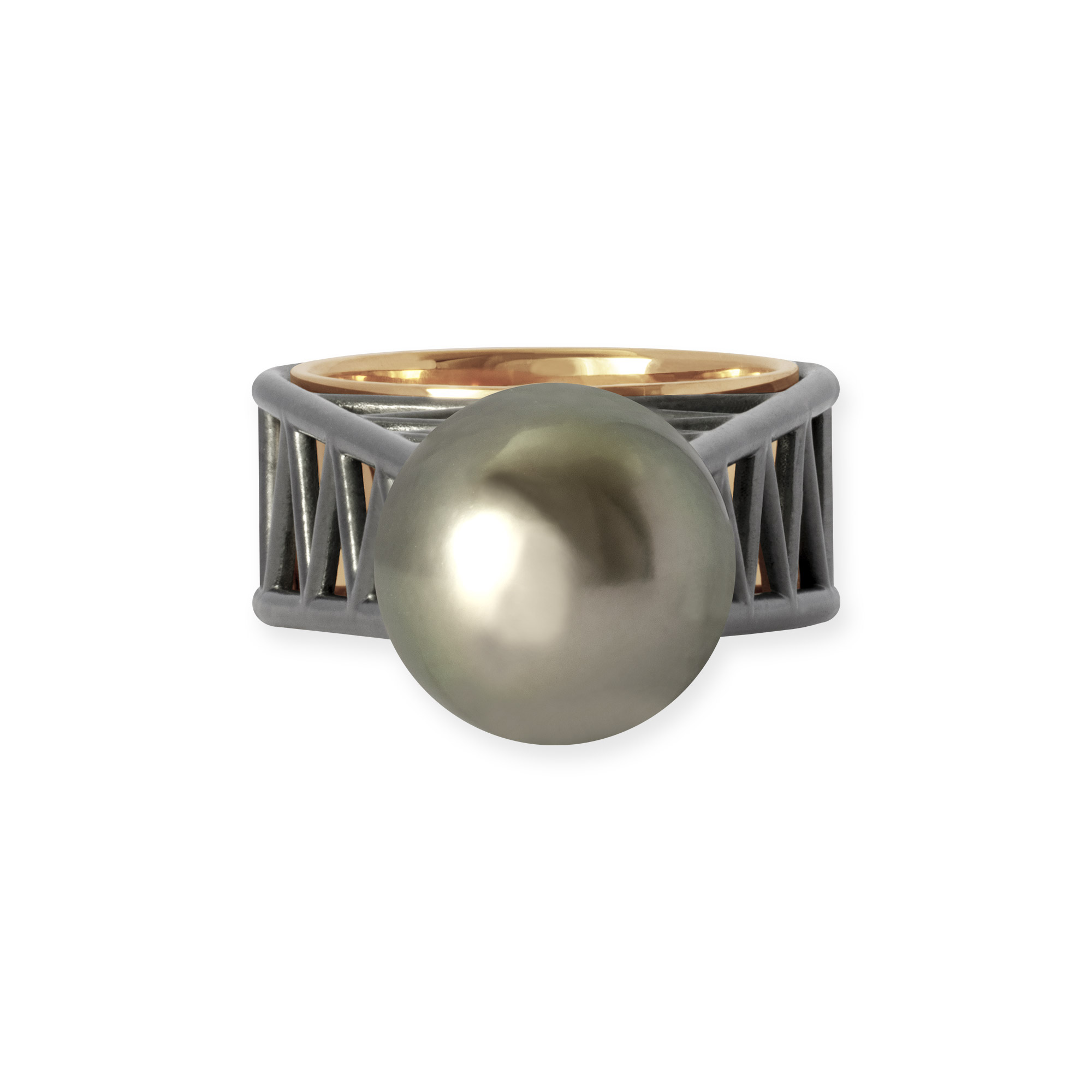 LESER Ring- Tahitiperle-Silver oxydiert-Roségold-123184