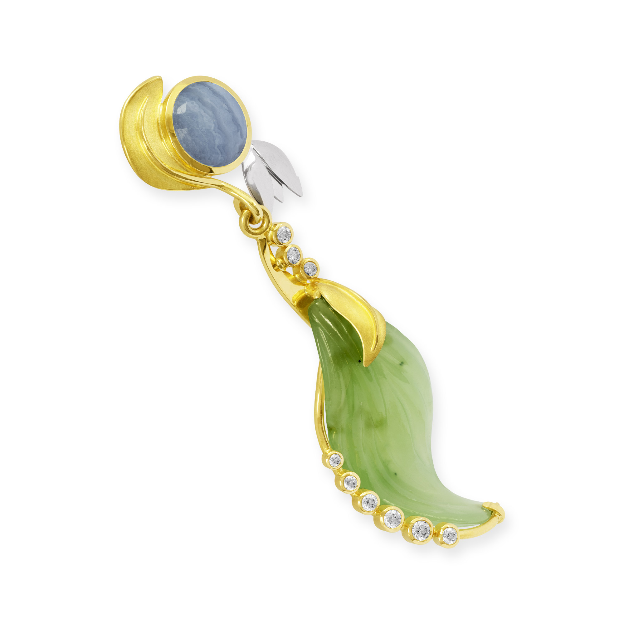 LESER Ohrstecker-Jade-Chalcedon-Brillanten-750GG-750WG