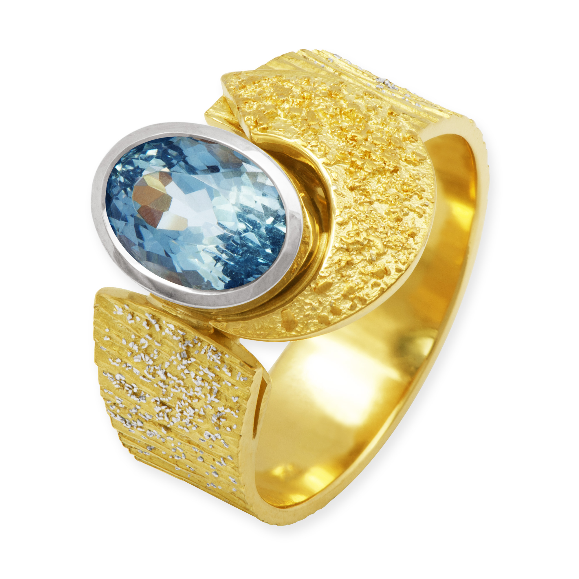 LESER Ring-Unikat Aquamarin Seerose 750 Gelbgold