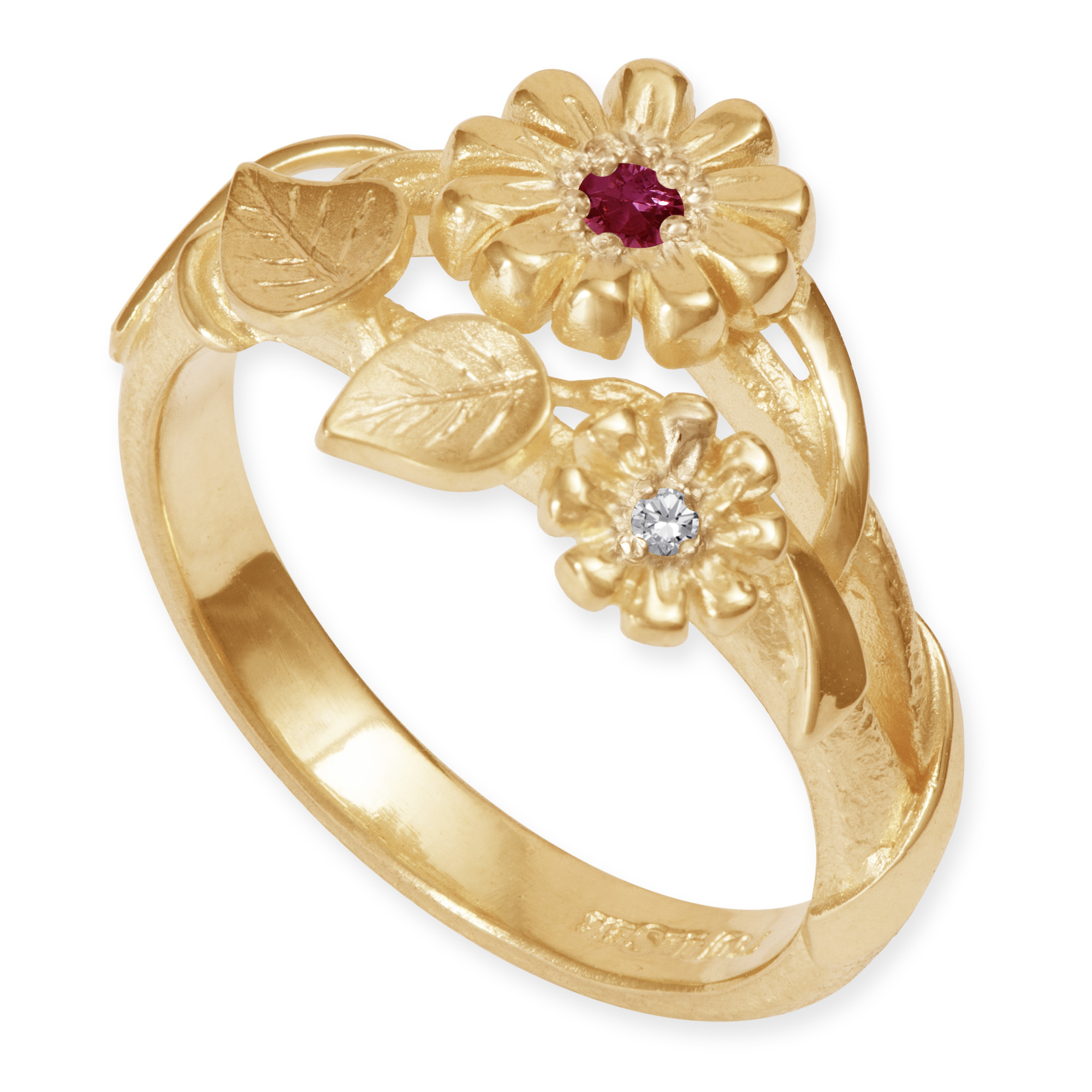 LESER Bluetentraum-Blumen-Ring 750 Rotgold mit Saphir und Brillant LESER Bluetentraum-Blumen-Ring 750 Rotgold mit Saphir und Brillant