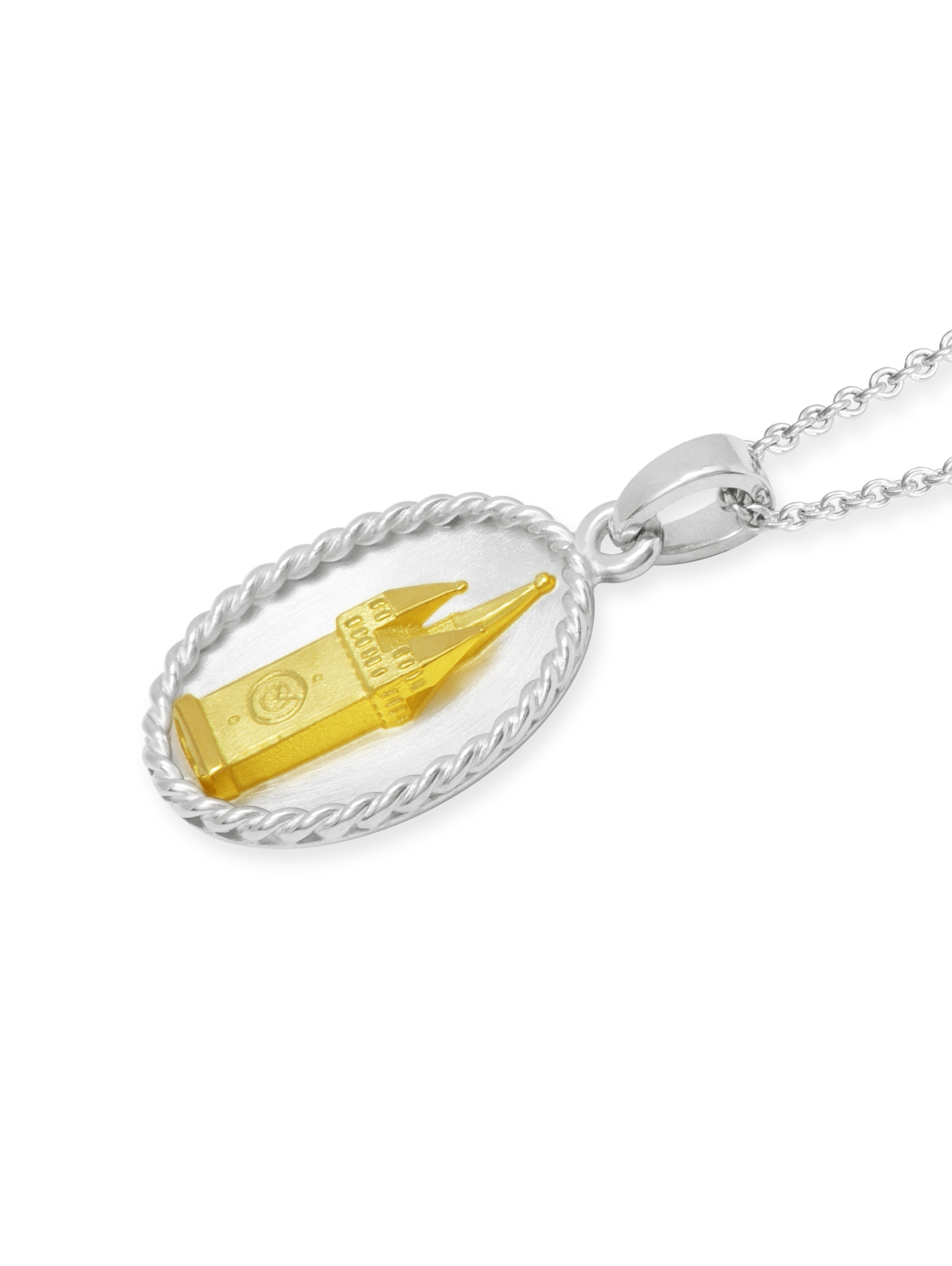 Bicolor Anhänger mit Stadtturm aus Straubing aus Gelbgold und Silber rhodiniert Bicolor Anhänger mit Stadtturm aus Straubing aus Gelbgold und Silber rhodiniert