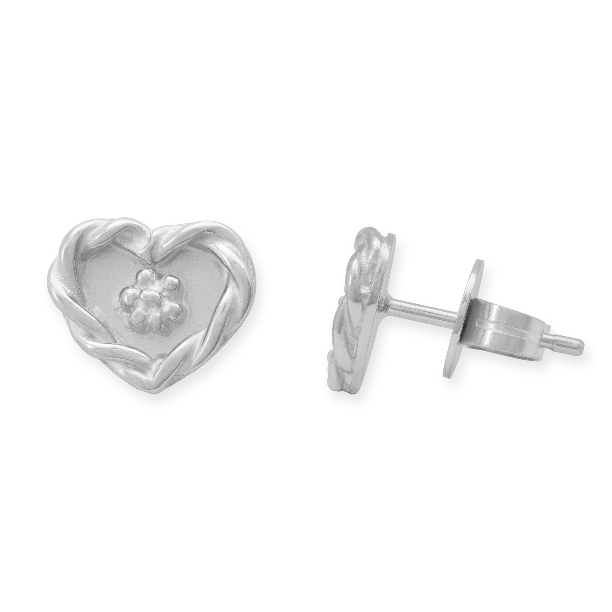 Herz Ohrstecker mit Blumen aus Silber rhodiniert