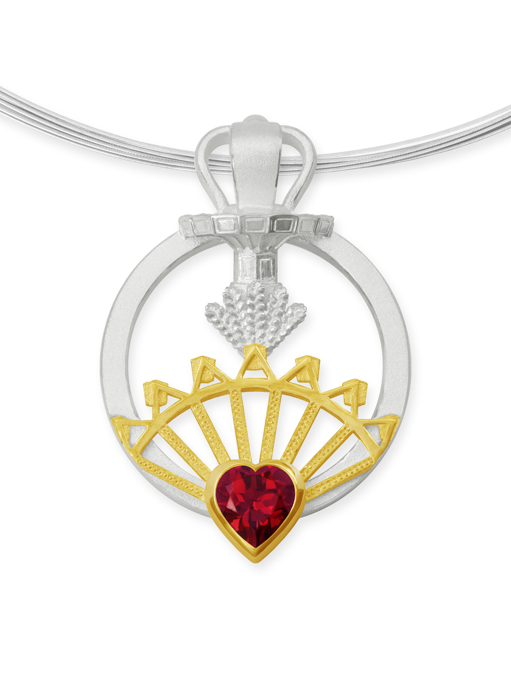 LESER Anhaenger- Stadtschmuck Straubing Volksfest Granat 750 Gelbgold 750 Weissgold