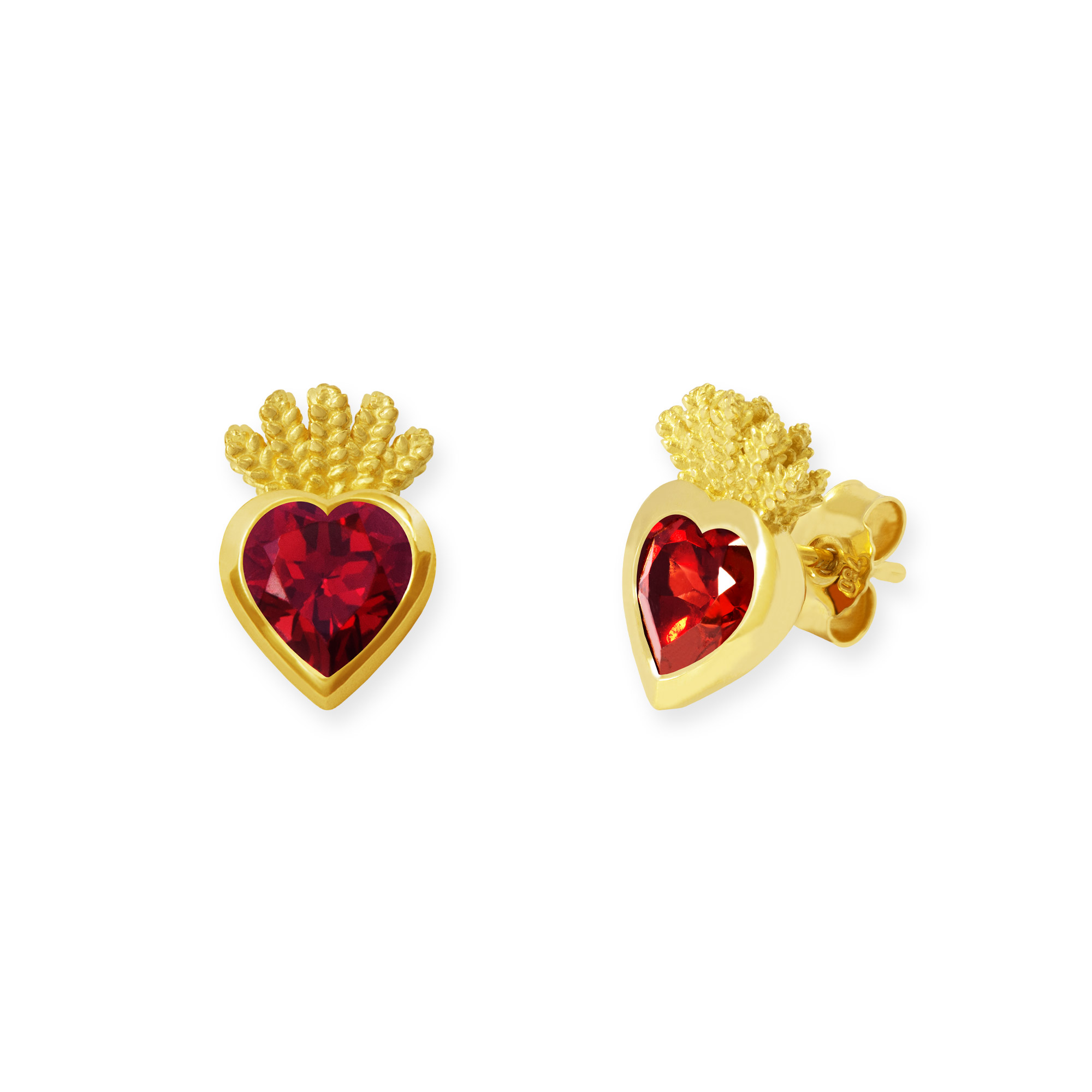 LESER Ohrstecker- Stadtschmuck Granat 750 Gelbgold