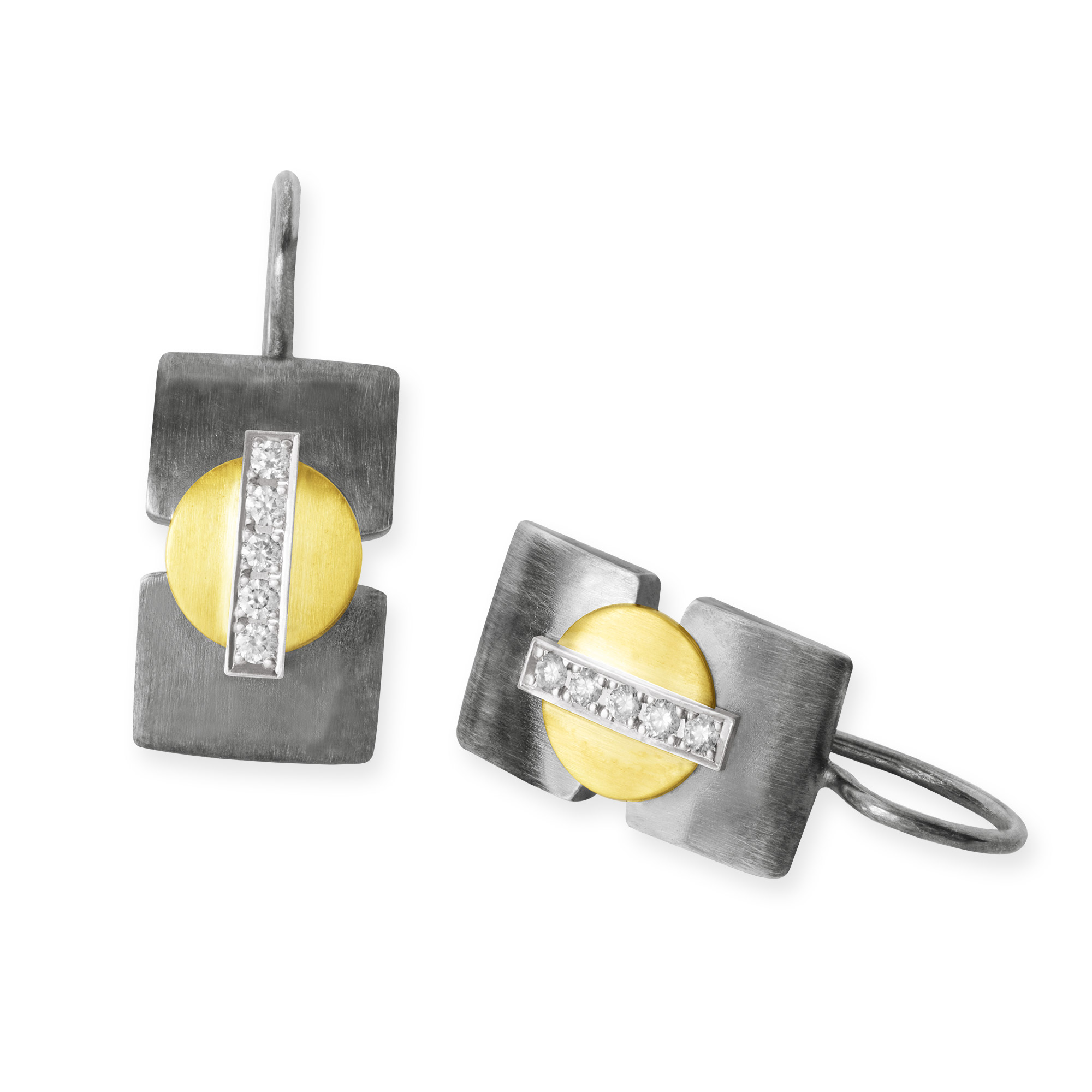 LESER Ohrbügel-Silberoxydiert-Gelbgold-Weißgold-Brillanten-122996