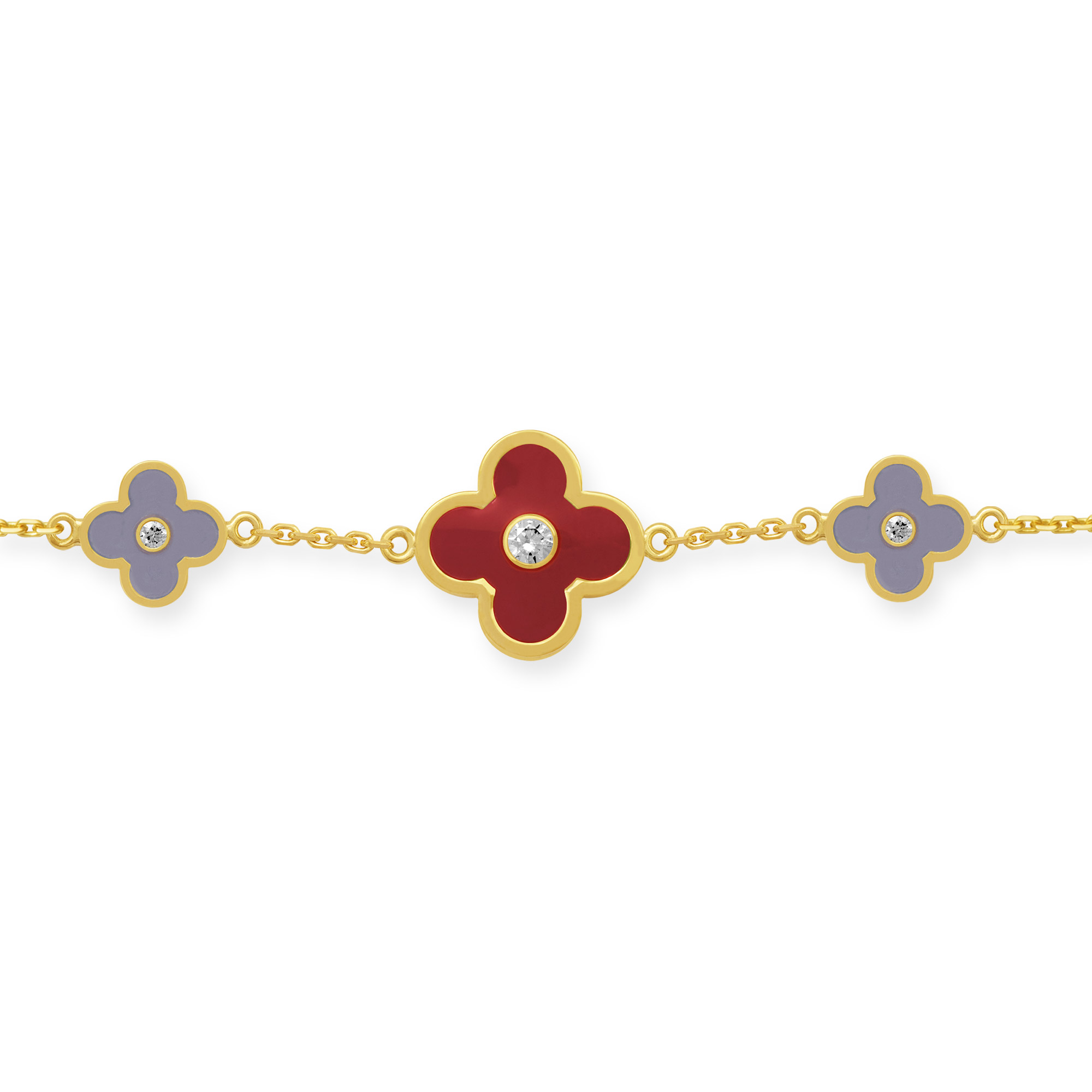 Armband mit zwei taupen Blumen und einer roten Blume