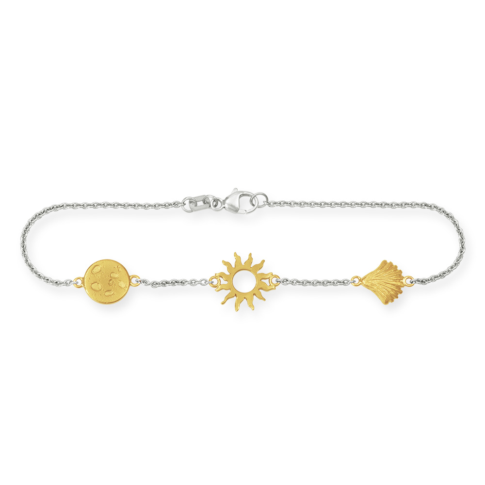 LESER Sonne Mond Strand-Armband-750 Gelbgold mit 925 Silber