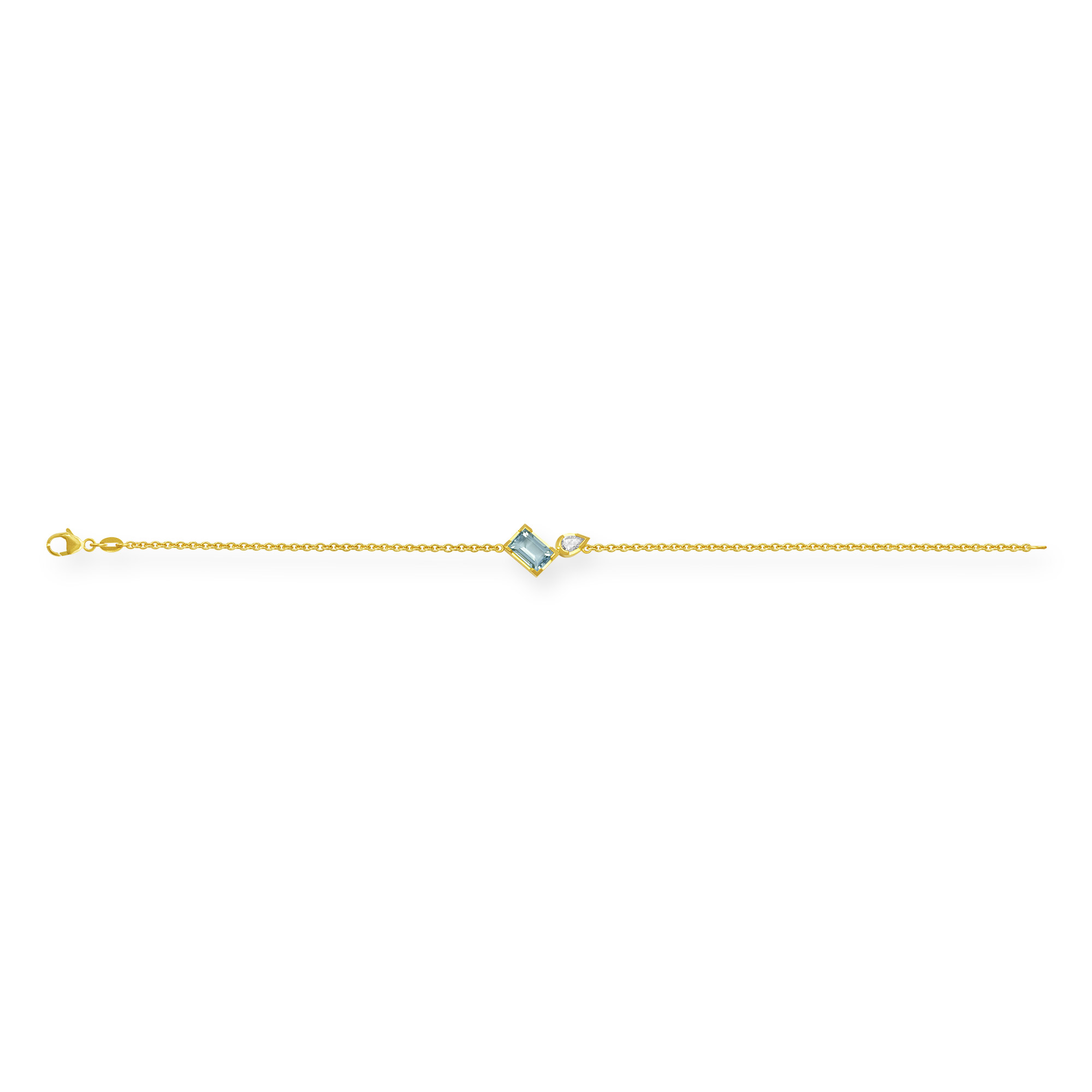 Armband aus Gelbgold mit Aquamarin und Diamant in Tropfe-Schliff