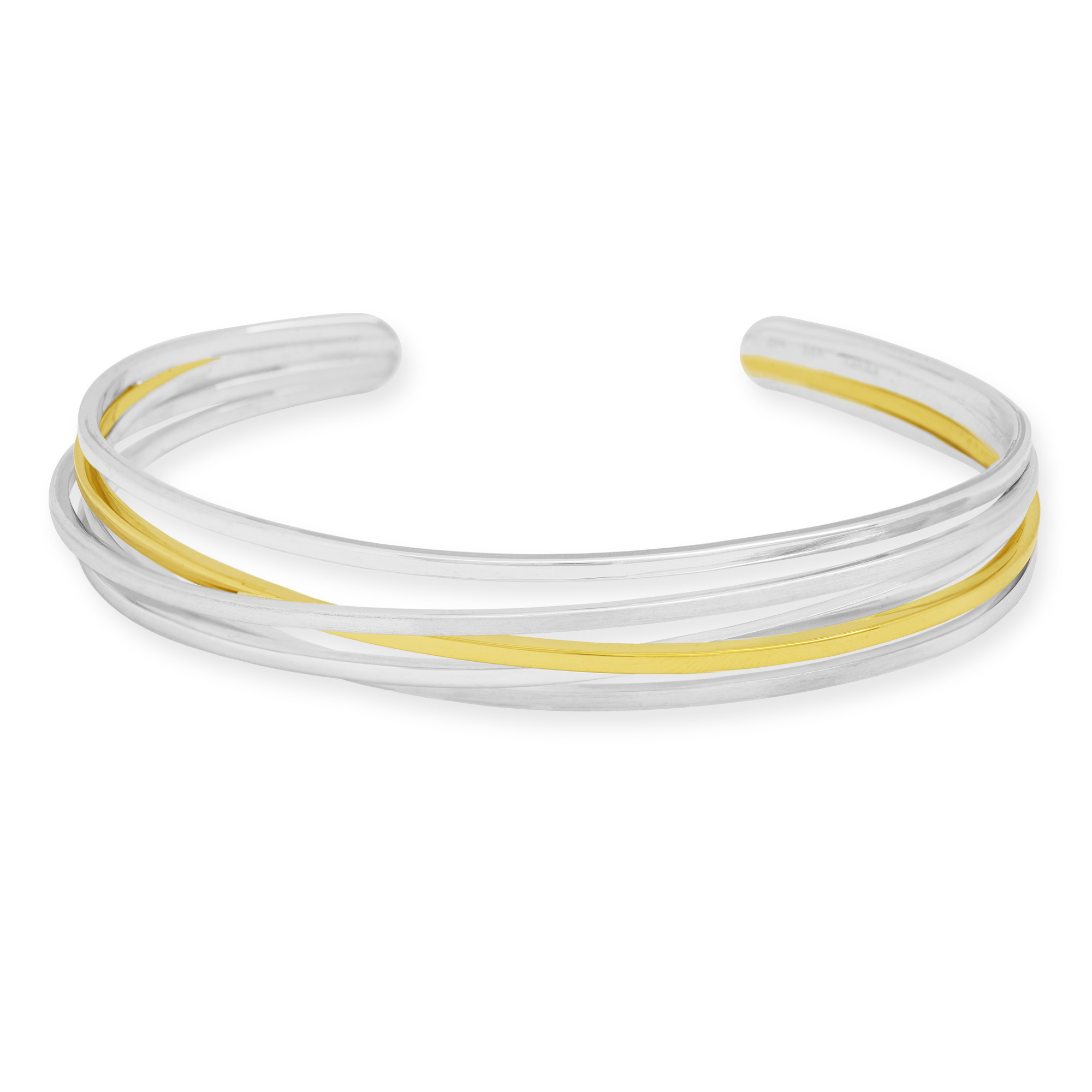 Armspange aus 925 Silber und 750 Gelbgold (18 Karat). Die Armspange ist ohne Verschluss. Ansicht von vorne