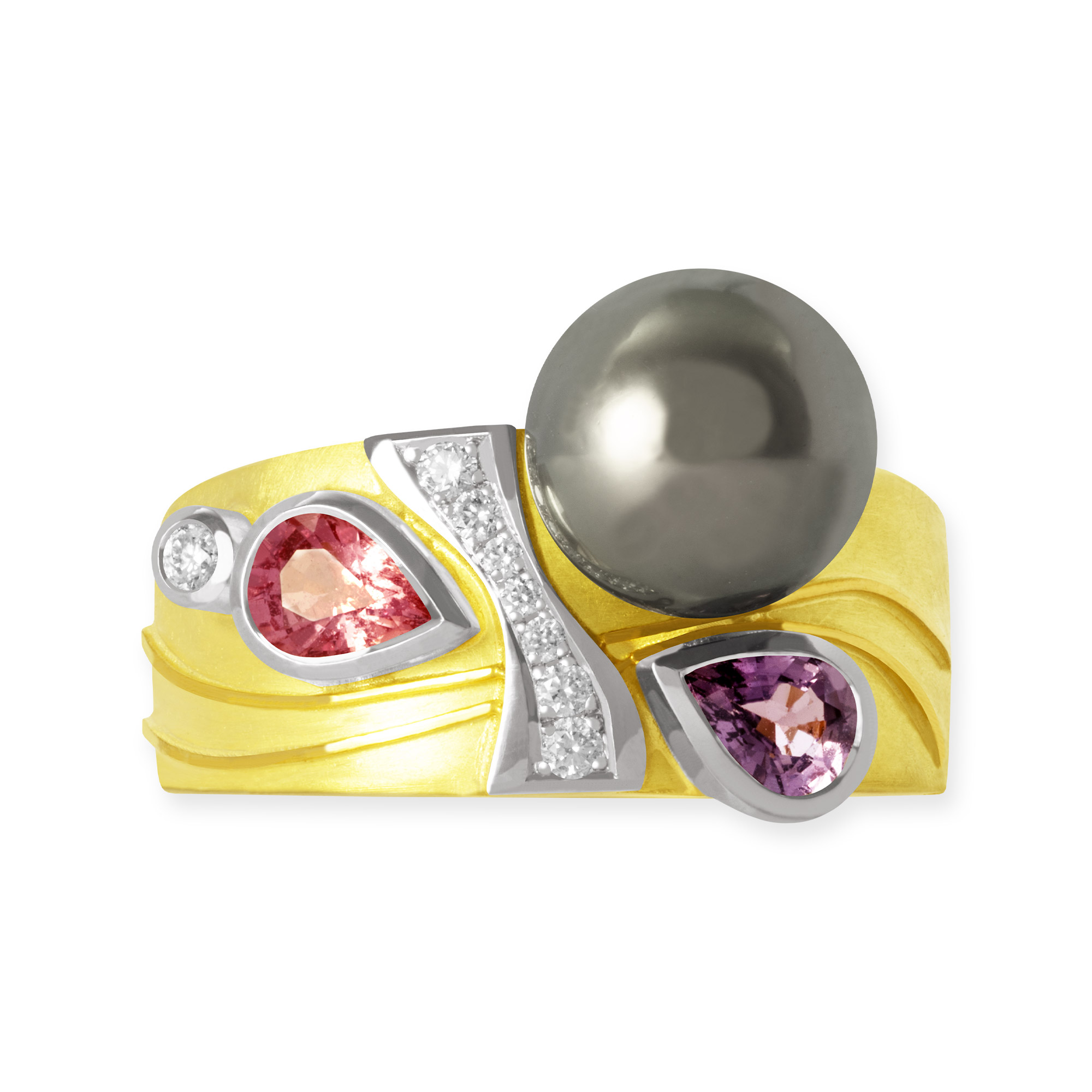 LESER Ring- Tahitiperle-Gelbgold-Weißgold-Saphir-Brillanten-123536