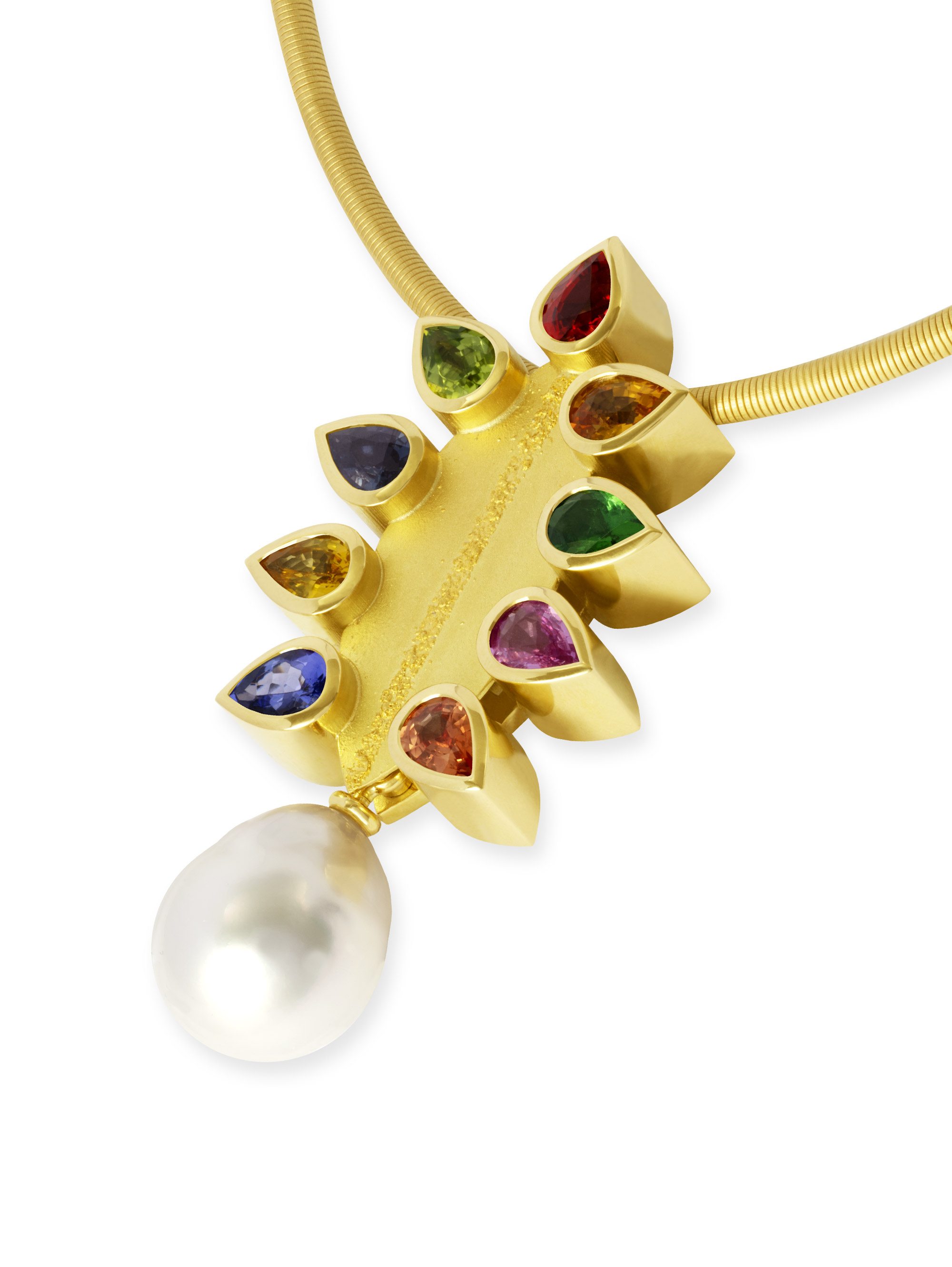 LESER Anhänger-750 Gelbgold-Saphir-Tsavolith-Peridot-Tansanit-Südseeperle-123437