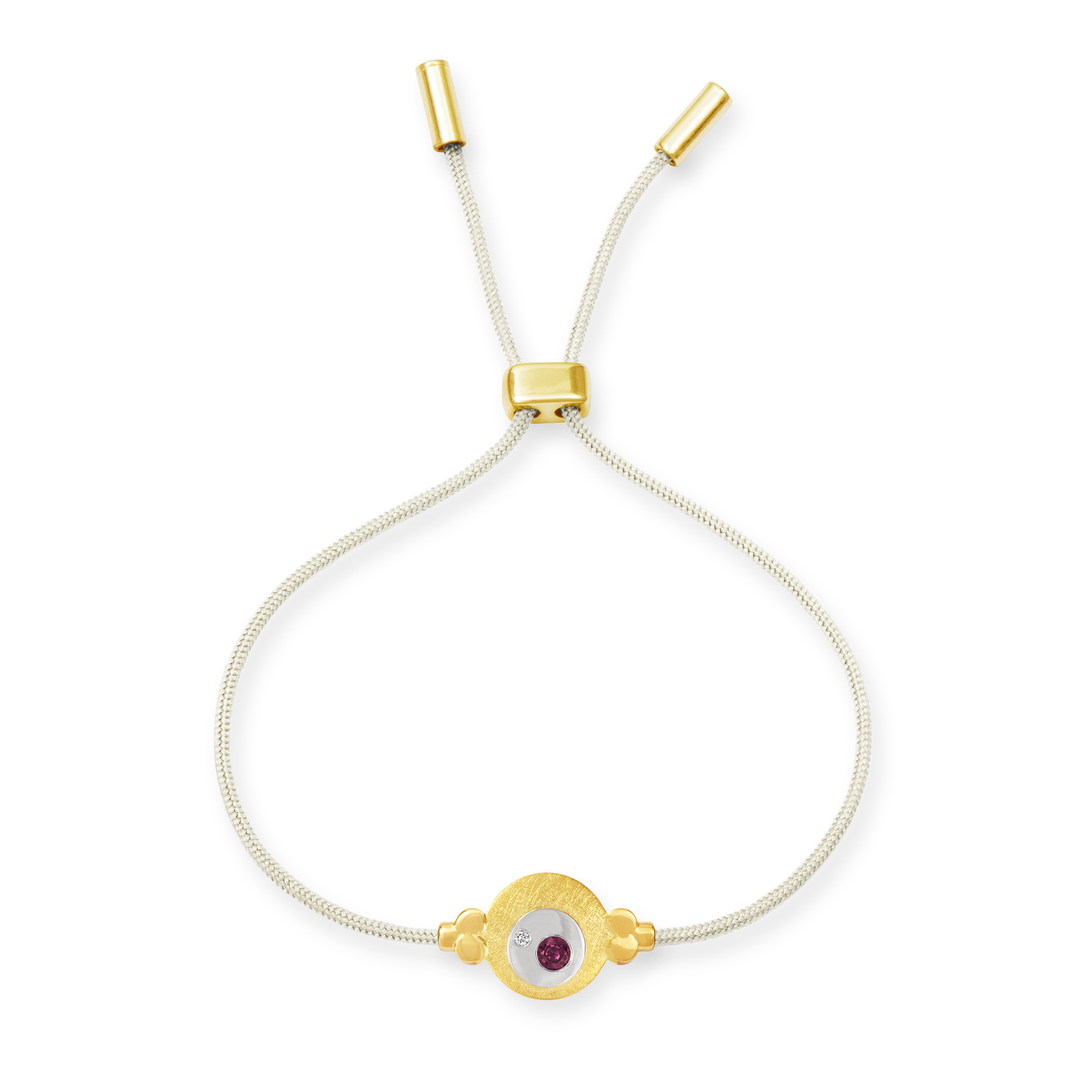 LESER-Seidenband_Rund-klein_113883_Creme LESER Armband- 585 Gelbgold 925 Silber Rubin