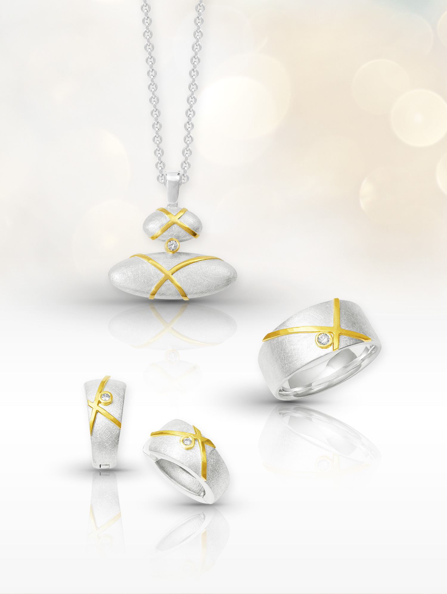 LESER Schmuck-Sets Silber mit Gelbgold